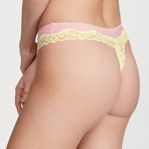 Victoria's Secret TEASE Pink/Lime Silky High-Leg Scoop Thong Panty Size L - Picture 7 of 7